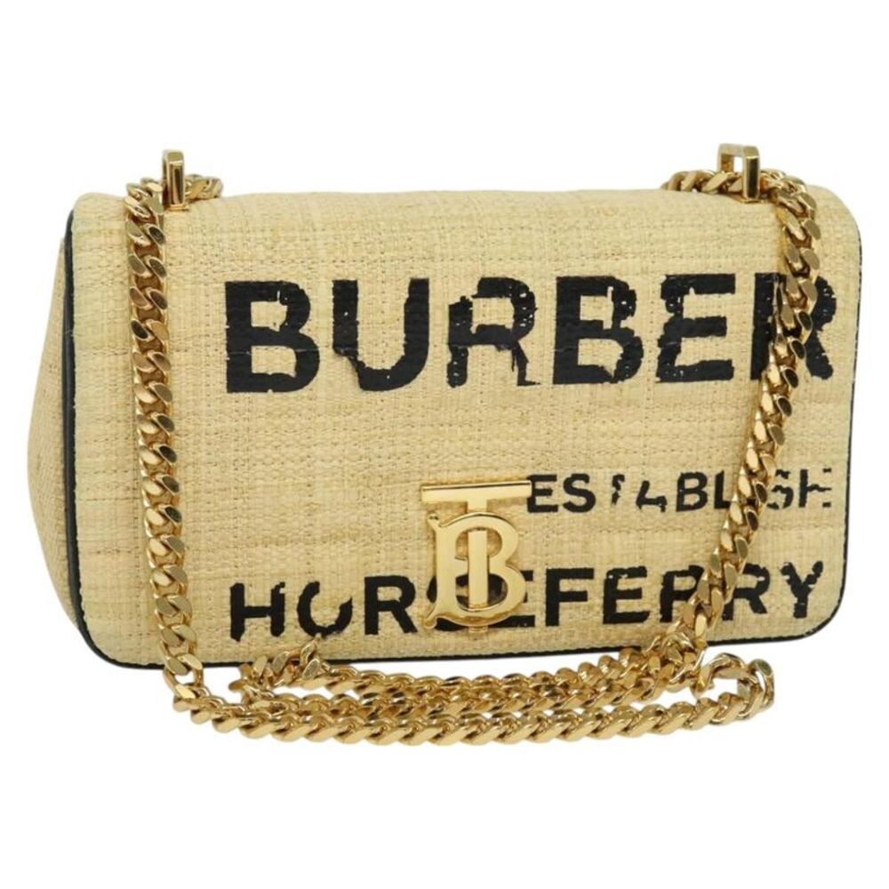 Burberry Lola Printed Raffia Beige Wood Bag